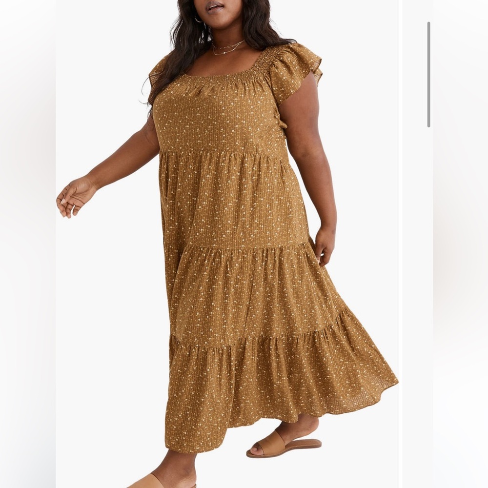 Madewell Daisy Stitch Ruffle Sleeve Tiered Midi Dress